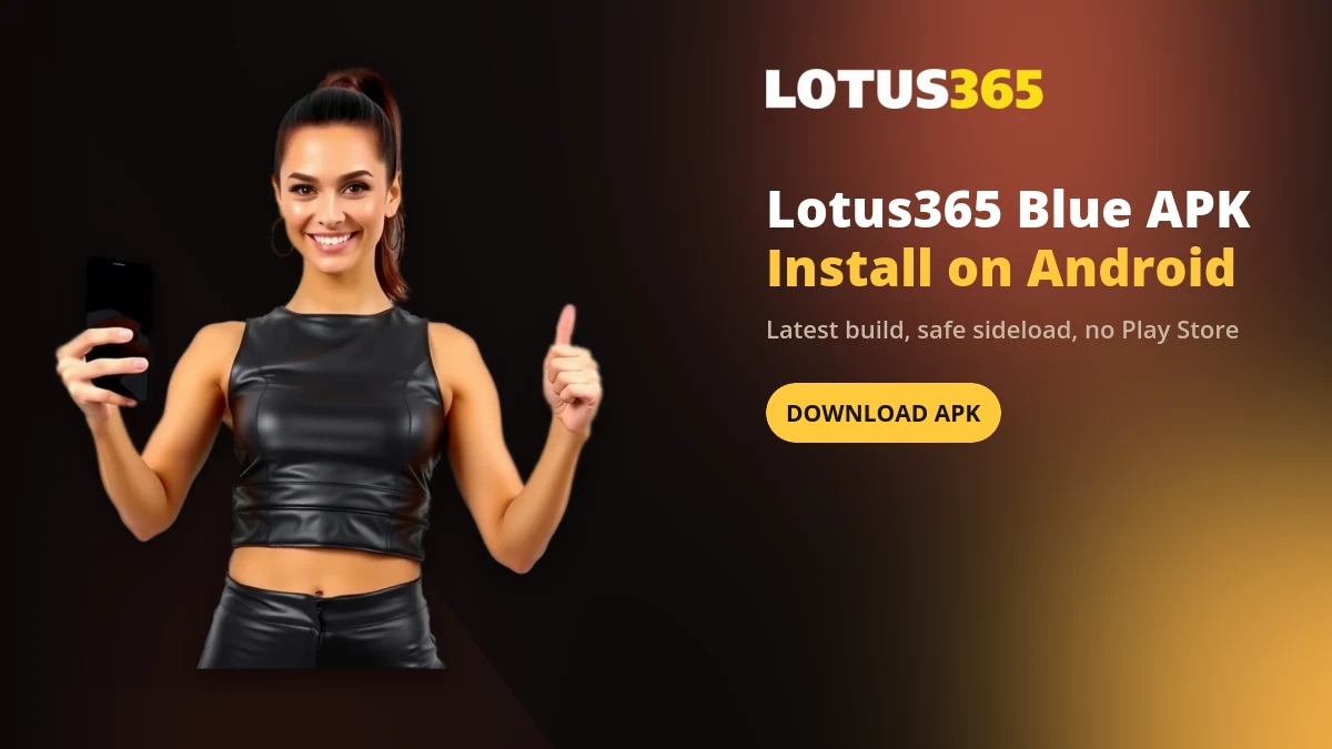 Lotus365 Blue APK download screen showing the Android install permission and app setup