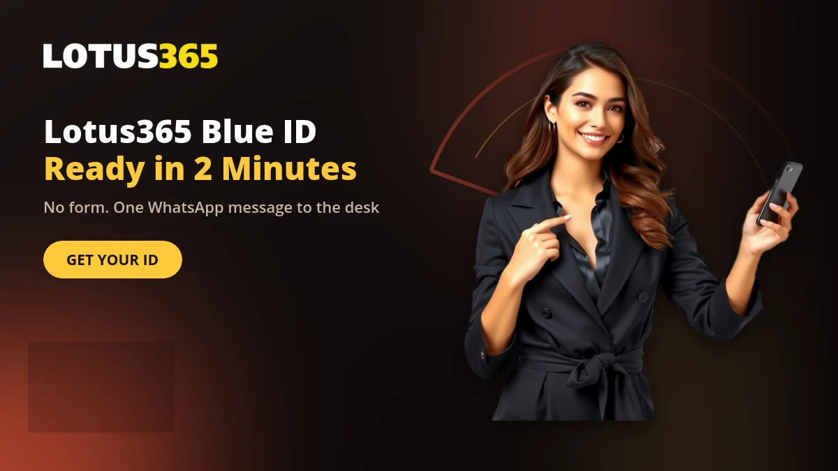 Lotus365 Blue ID registration guide showing how to request a new account and get login details