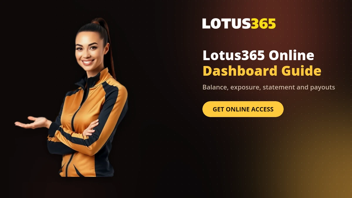 Lotus365 online dashboard showing balance, exposure, open bets and the account statement menu